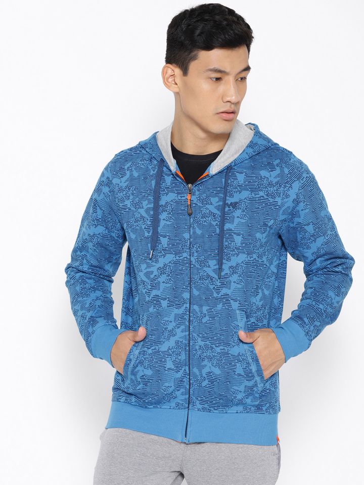 Buy Wildcraft Men Blue Printed Hooded Sweatshirt Sweatshirts for