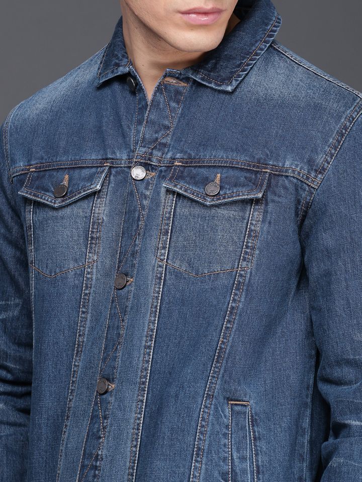 Buy Wrogn Men Blue Solid Denim Jacket Jackets For Men 7229719 Myntra This jacket works through every season. wrogn men blue solid denim jacket