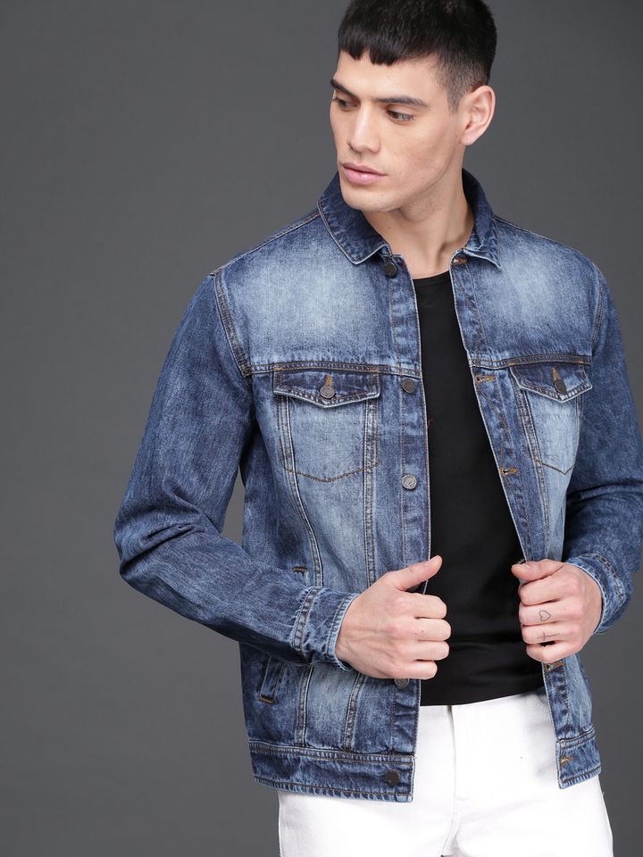 Buy WROGN Men Blue Solid Denim Jacket 