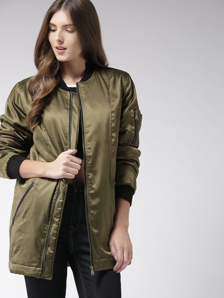 Buy FOREVER 21 Women Olive Green Solid Longline Tailored Jacket