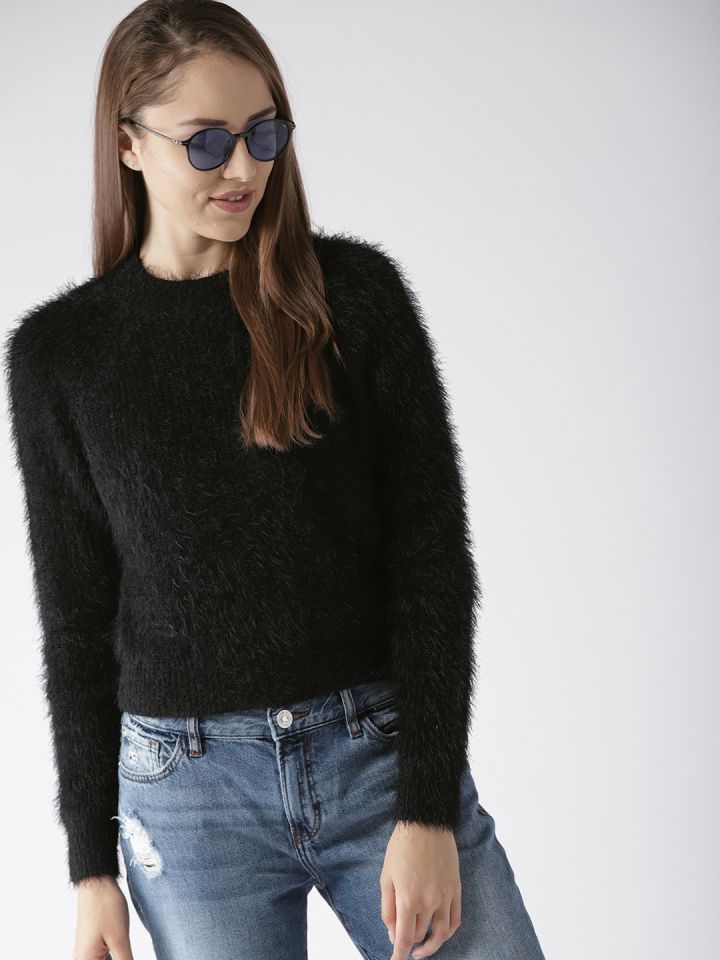 Black fuzzy 2025 sweater women's