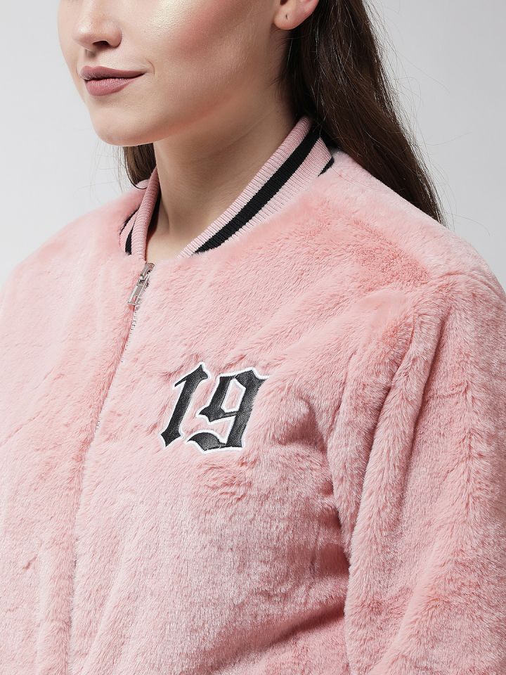 Buy FOREVER 21 Women Pink Faux Fur Varsity Jacket Jackets for