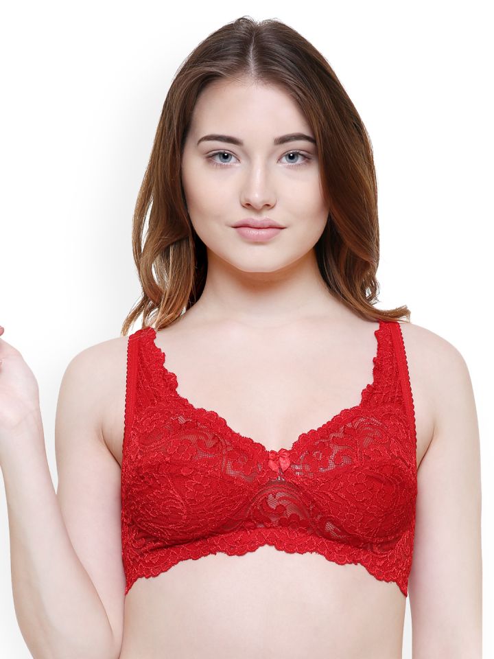Buy College Girl Red Lace Non Wired Non Padded Minimizer Bra Blush