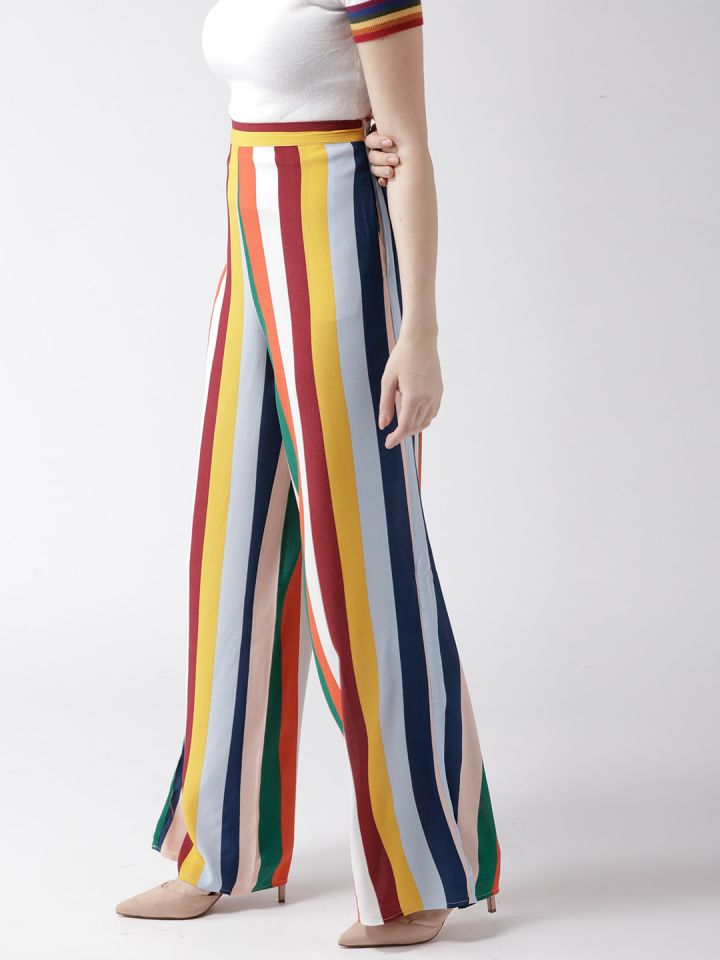 FOREVER 21 Women Multicoloured Regular Fit Striped Regular Trousers