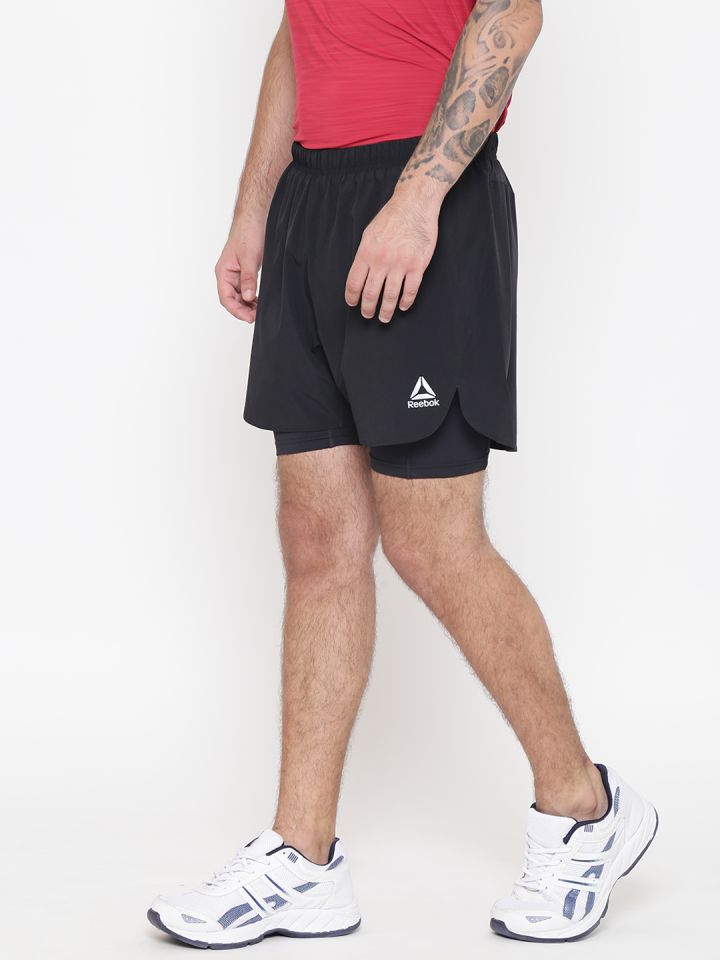Reebok Men Black Solid 2 1 Running Sports Shorts