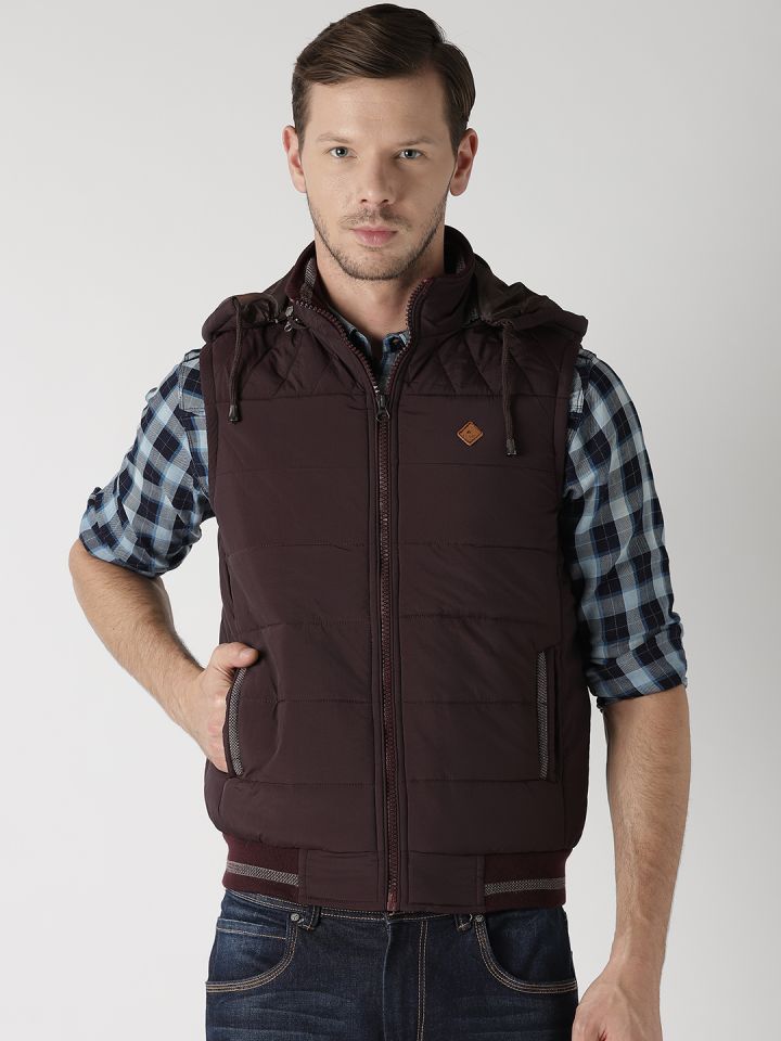 Buy Fort Collins Men Burgundy Solid Padded Jacket With Detachable