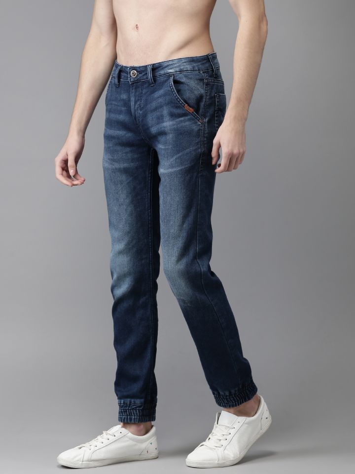 Flying Machine Men Blue Jogger Mid Rise Clean Look Stretchable Jeans
