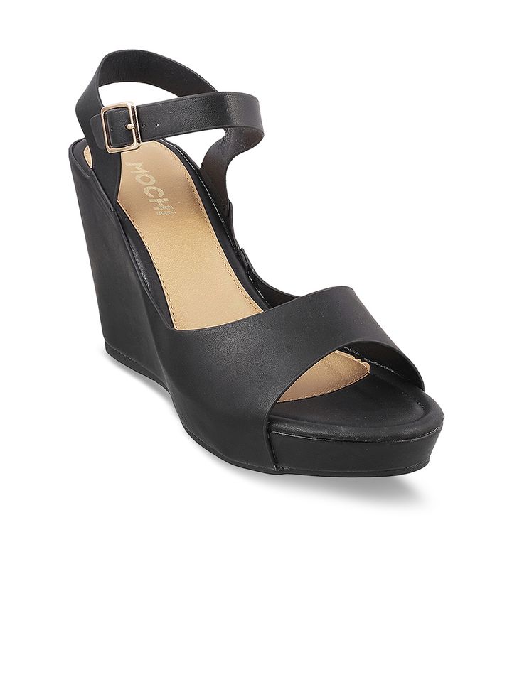Buy Mochi Women Black Solid Sandals - Heels for Women 7253793 | Myntra