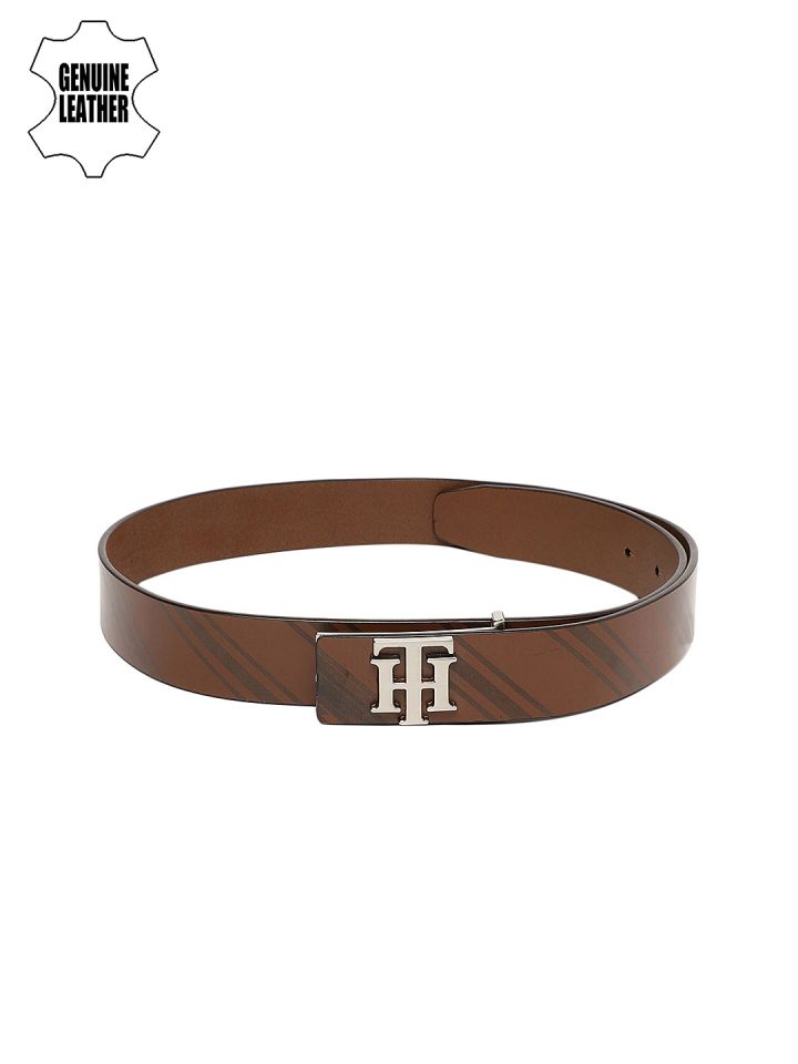 Buy Tommy Hilfiger Men Tan Brown Striped Leather Belt Belts for