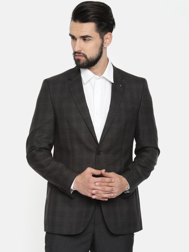 Buy Raymond Men Charcoal Grey Contemporary Fit Technosmart Formal