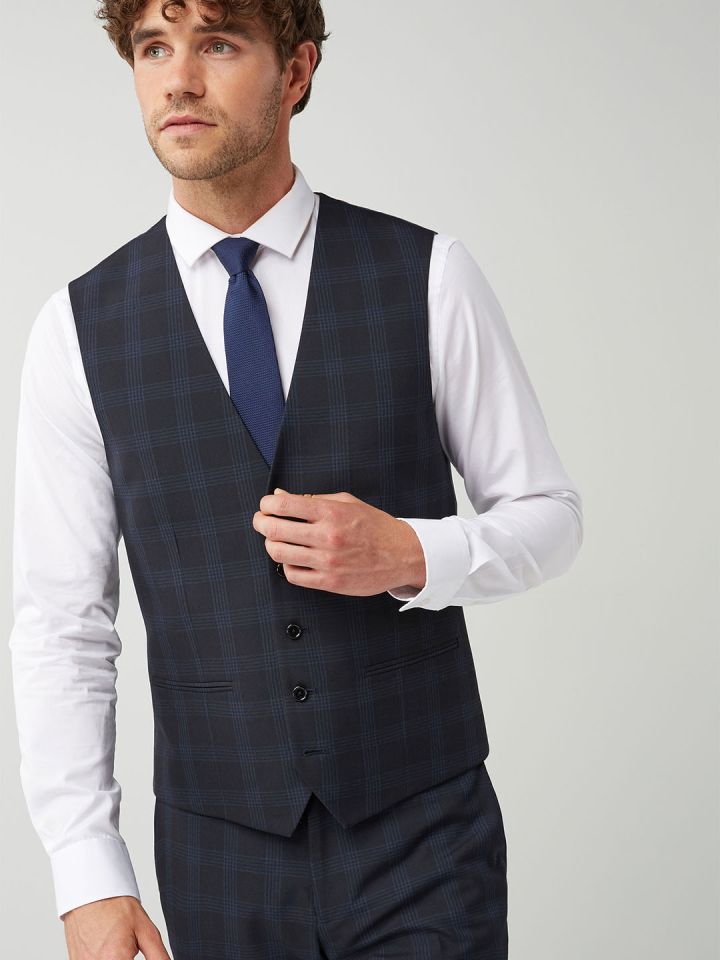 Buy Next Men Navy Blue Checked Formal Waistcoat Waistcoat for