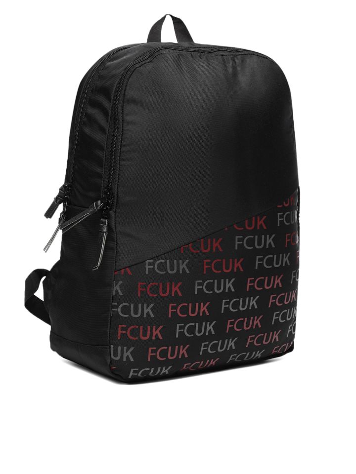 French Connection Unisex Black Brand Logo Backpack