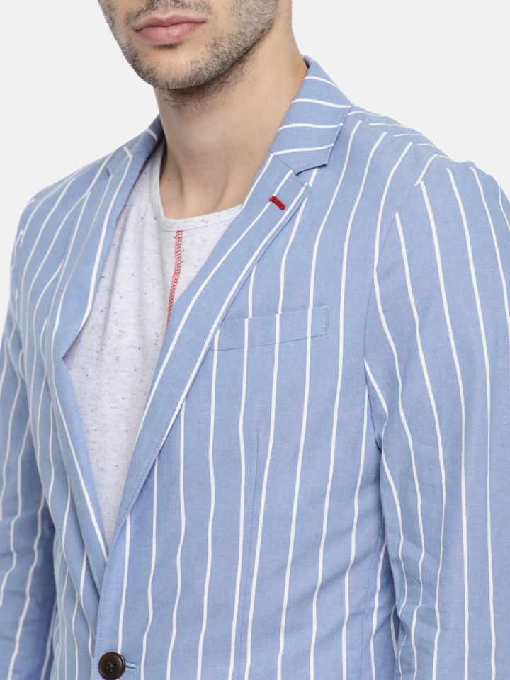 Buy Jack Jones Blue White Striped Single Breasted Casual Pure