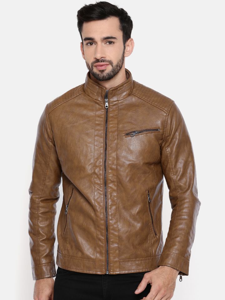 Buy The Indian Garage Co Men Brown Solid Lightweight Biker Jacket