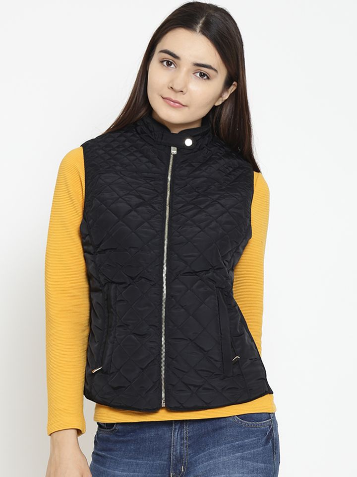 Buy Madame Women Black Sleeveless Quilted Jacket Jackets For Women 7272487 Myntra