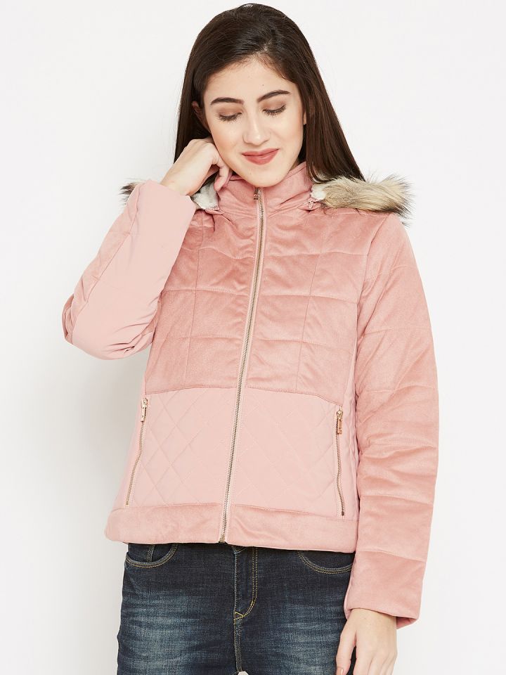 Buy Madame Women Pink Solid Hooded Parka Jacket Jackets for