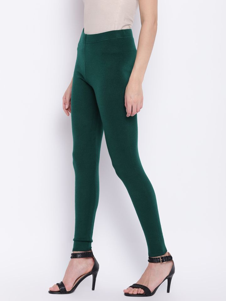 Buy Madame Women Green Solid Winter Leggings - Leggings for Women 7272674