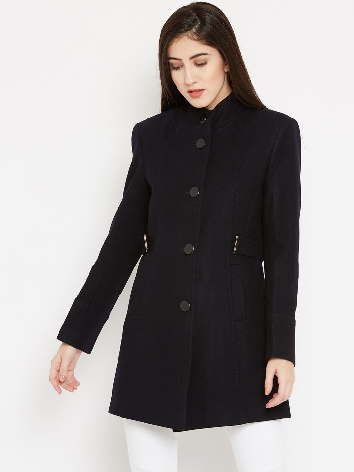 Women's Long Wool Coat in Navy