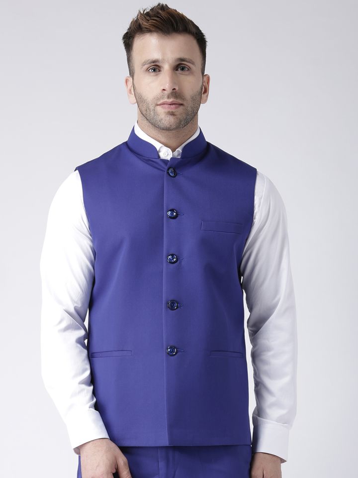 Buy Hangup Men Navy Blue Solid Nehru Jacket Nehru Jackets for