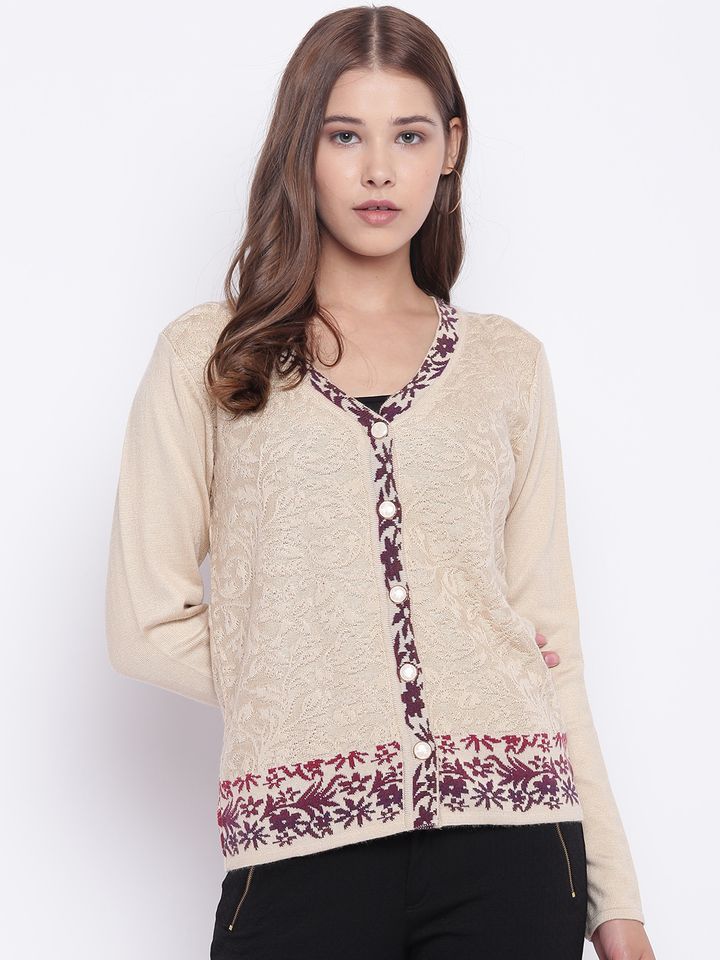 Buy Madame Women Beige Self Design 