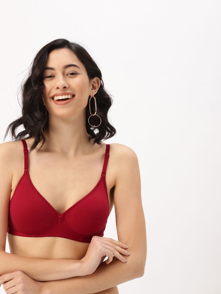 Buy DressBerry Red Solid Non Wired Lightly Padded T Shirt Bra