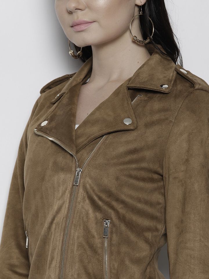 Buy DOROTHY PERKINS Women Camel Brown Solid Suede Finish Biker
