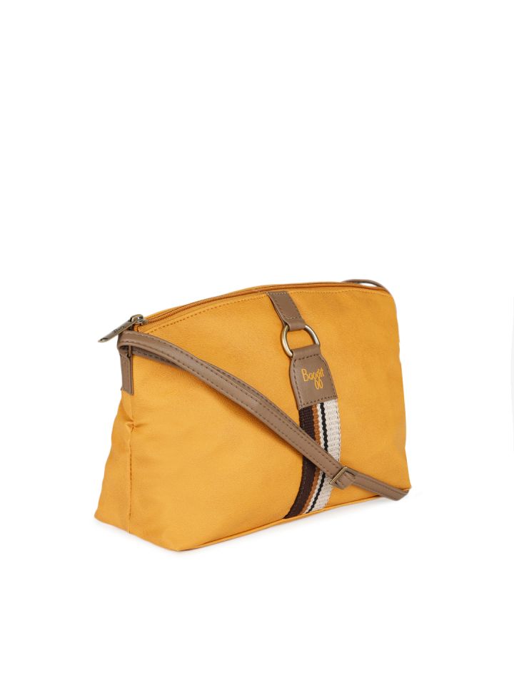 baggit mustard yellow solid sling bag