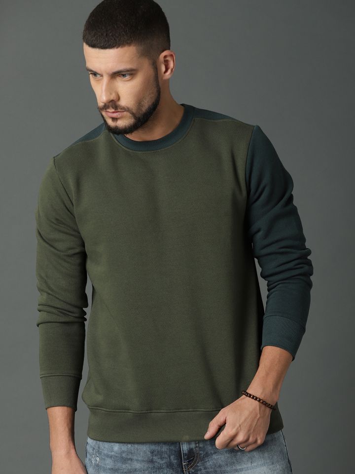 Buy Roadster Men Olive Green Solid Sweatshirt Sweatshirts for