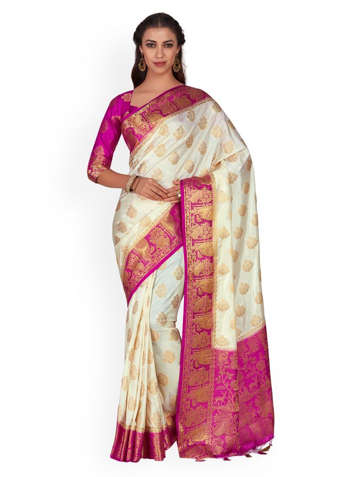 Pink and off white saree shop