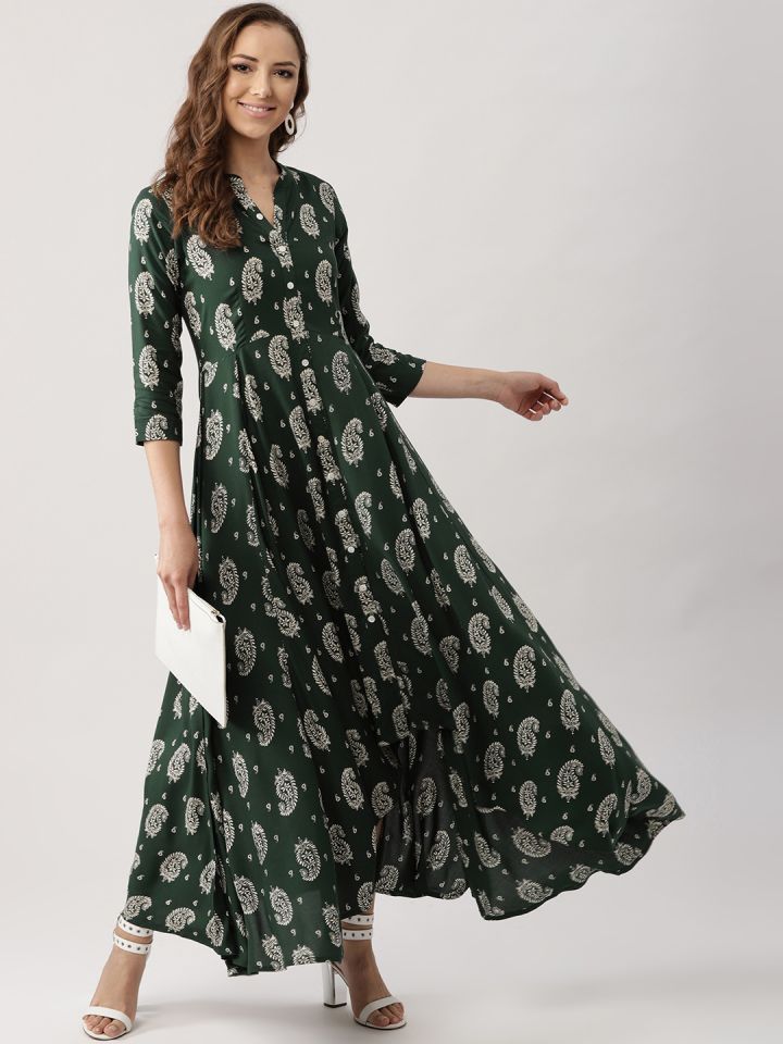 Buy Libas Women Green Off White Printed Maxi Dress Dresses for