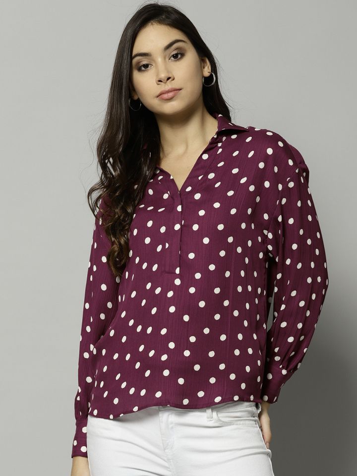 burgundy polka dot shirt womens