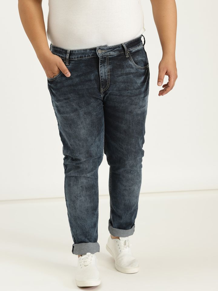 Buy Sztori Plus Size Men Navy Blue Slim Fit Mid Rise Clean Look
