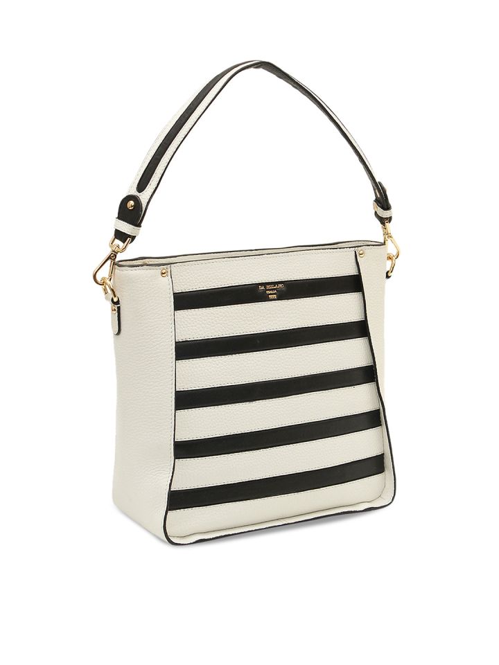 Buy Da Milano White Black Striped Leather Handheld Bag Handbags For Women 7330710 Myntra