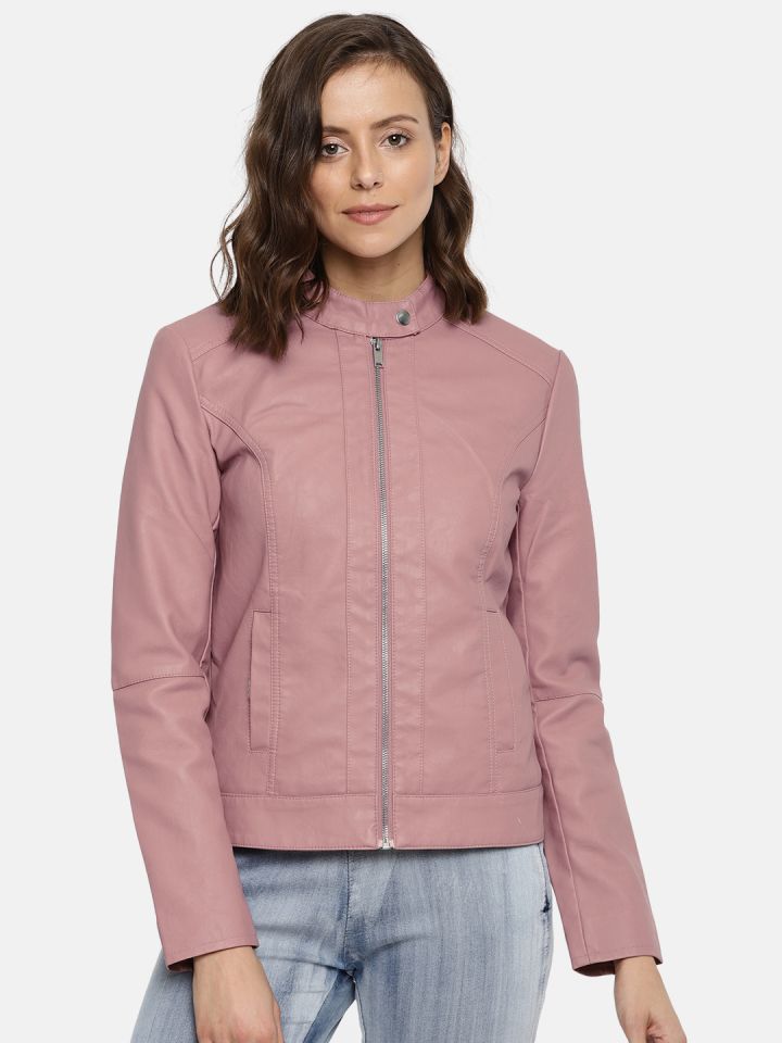 ONLY Women Pink Solid Biker Jacket