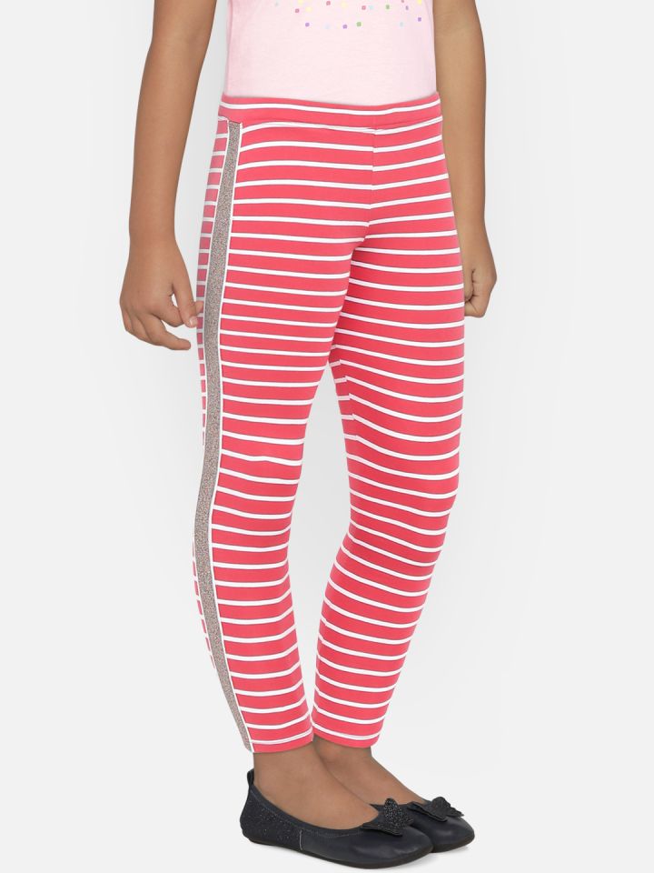 Girls red and white shop striped leggings