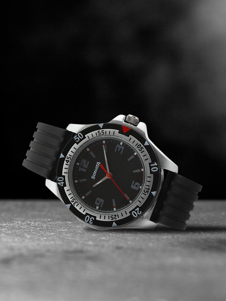 Sonata black shop belt watch