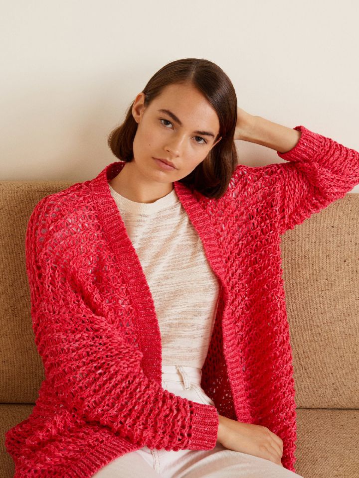 Mango cable knitted cardigan in red
