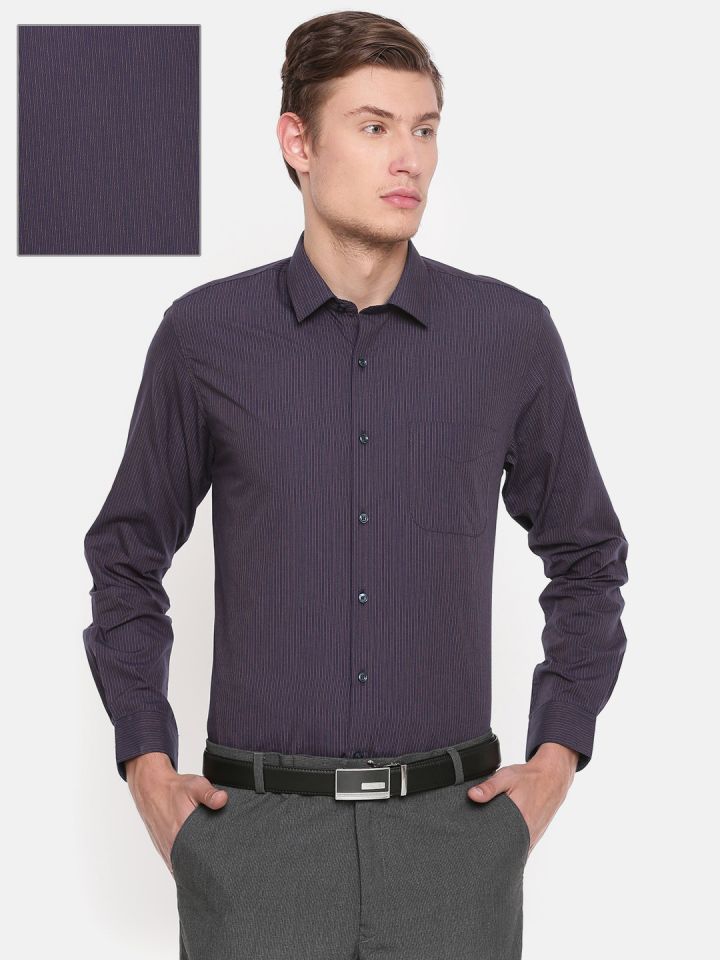 Buy Peter England Men Navy Blue Slim Fit Striped Semiformal Shirt