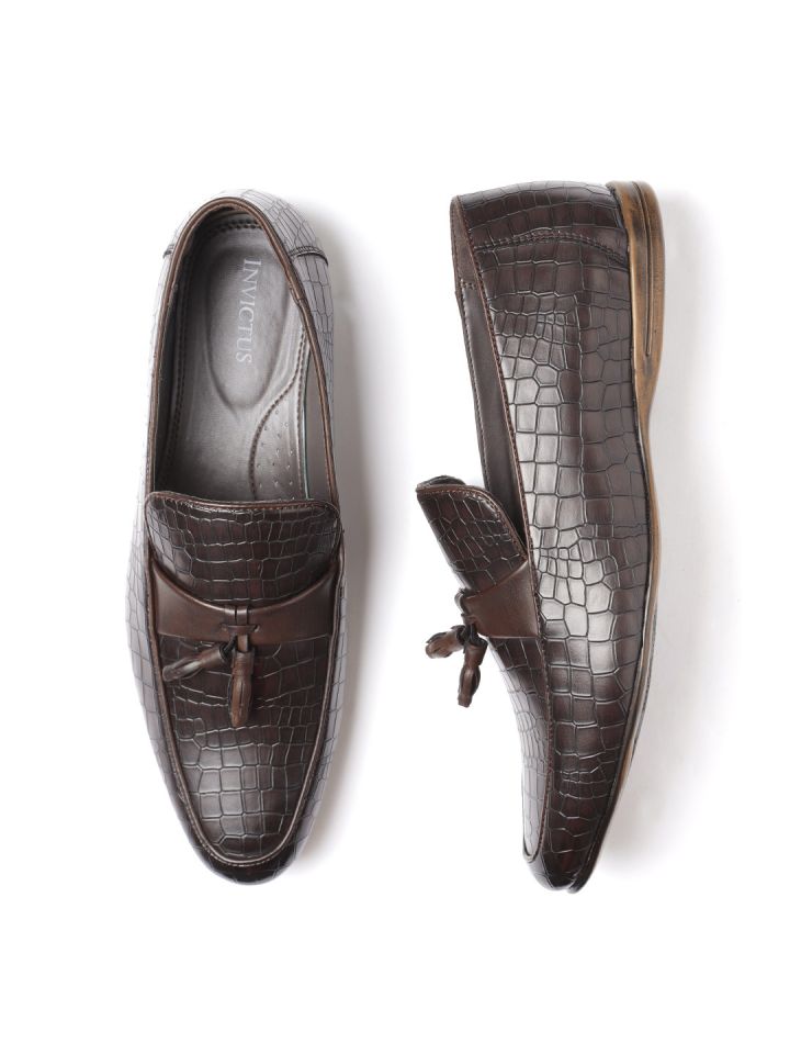 INVICTUS Men Coffee Brown Croc Pattern Semiformal Slip Ons