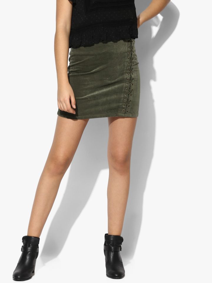 green suede mini skirt
