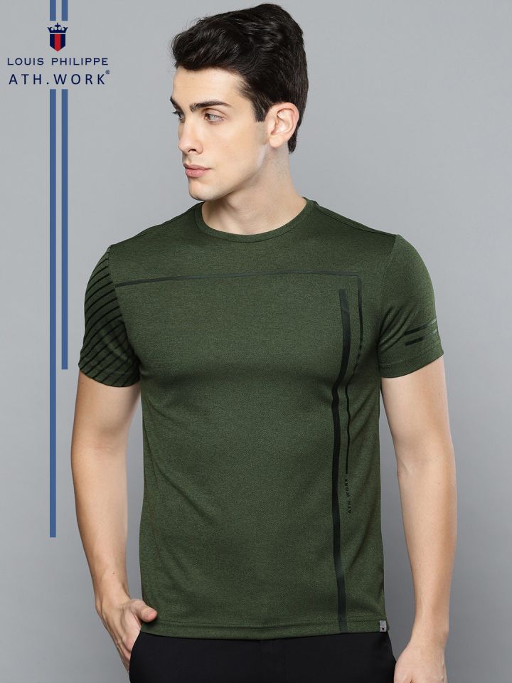 Buy LOUIS PHILIPPE SPORTS Green Solid Cotton Blend Slim Fit Men's T-Shirt