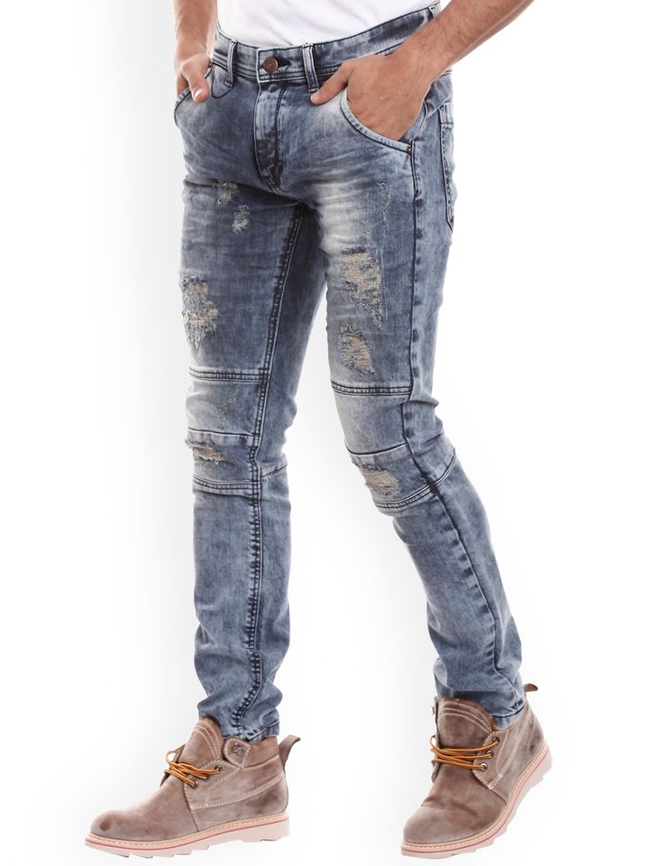 Buy MOTOCULT Men Blue Relaxed Fit Mid 