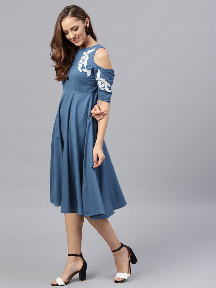 Buy SASSAFRAS Women Blue Solid Empire Dress Myntra