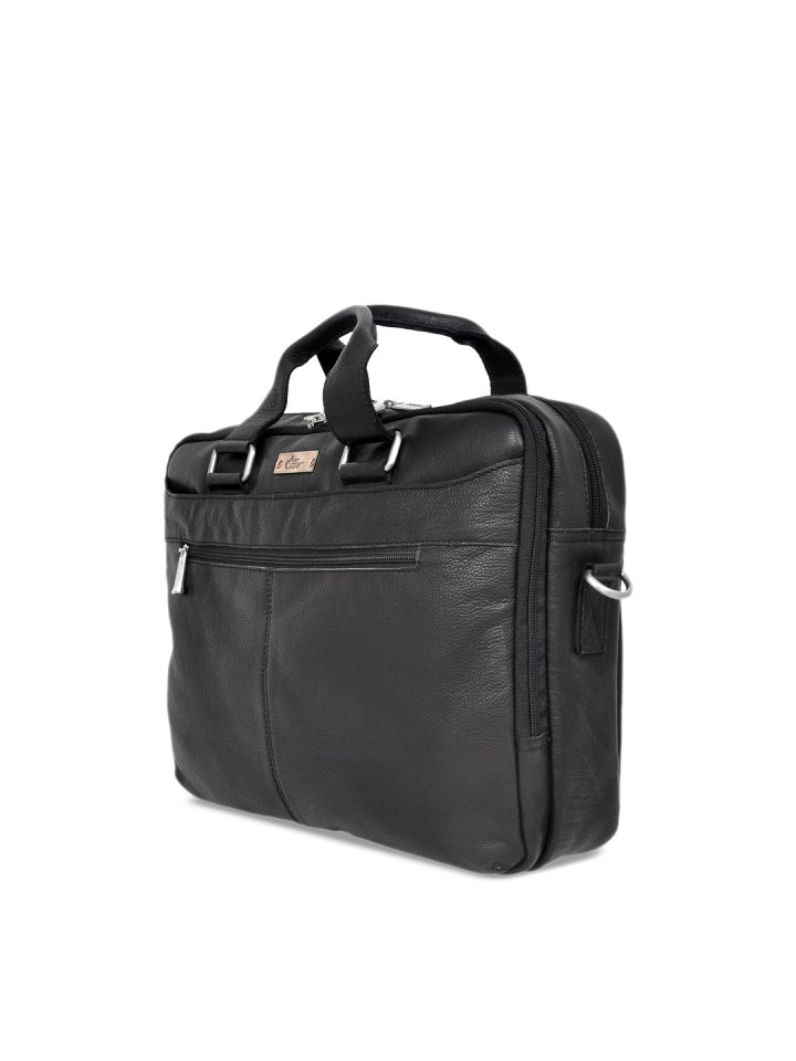 Buy Allen Cooper Unisex Black Solid Genuine Leather Laptop Bag