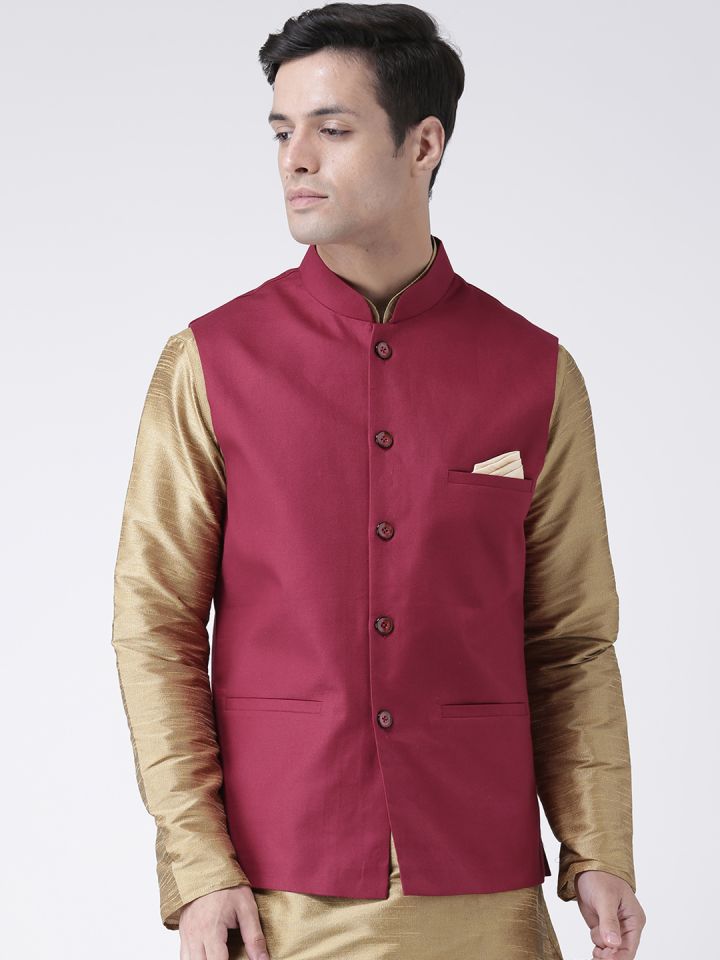 Maroon colour clearance nehru jacket
