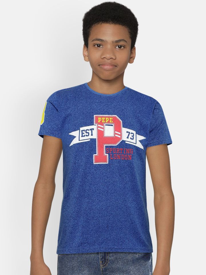 T Pepe | Neck Jeans Round Tshirts Printed 7431504 Boys for Boys Myntra Buy - Shirt Blue
