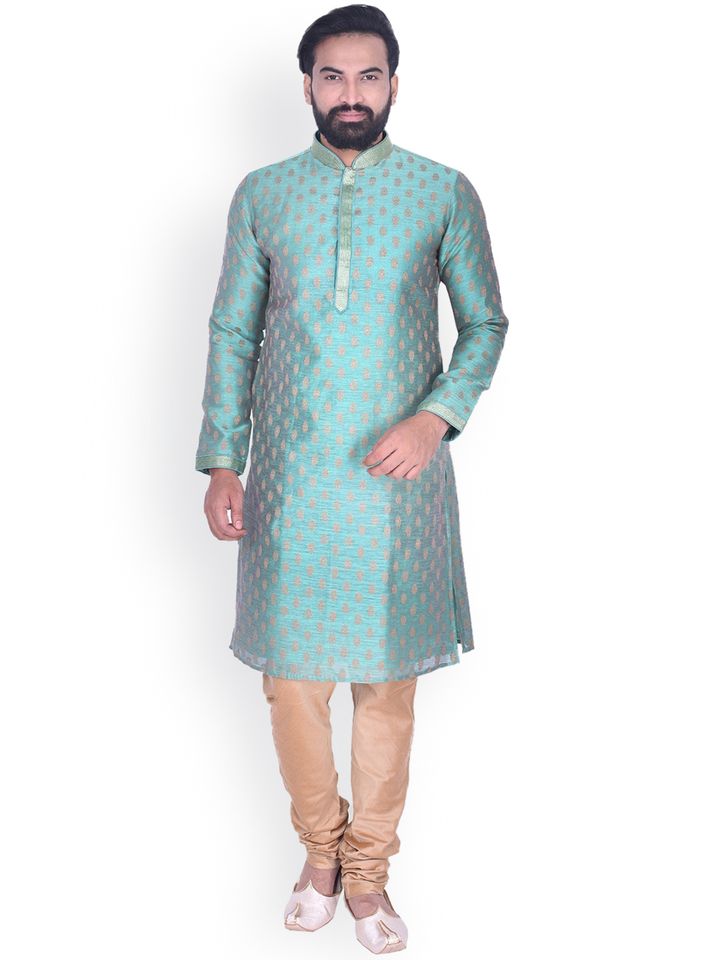 Buy Manyavar Men Sea Green Self Design 
