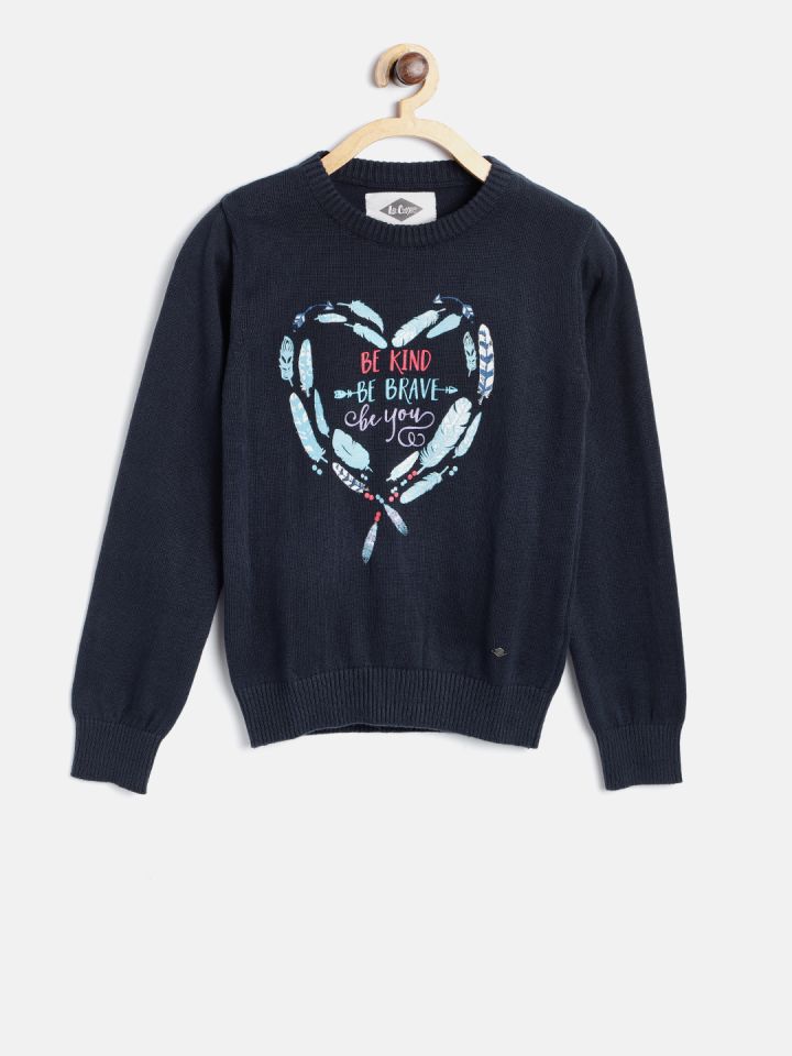 Buy Lee Cooper Girls Navy Blue Printed Pullover Sweaters for