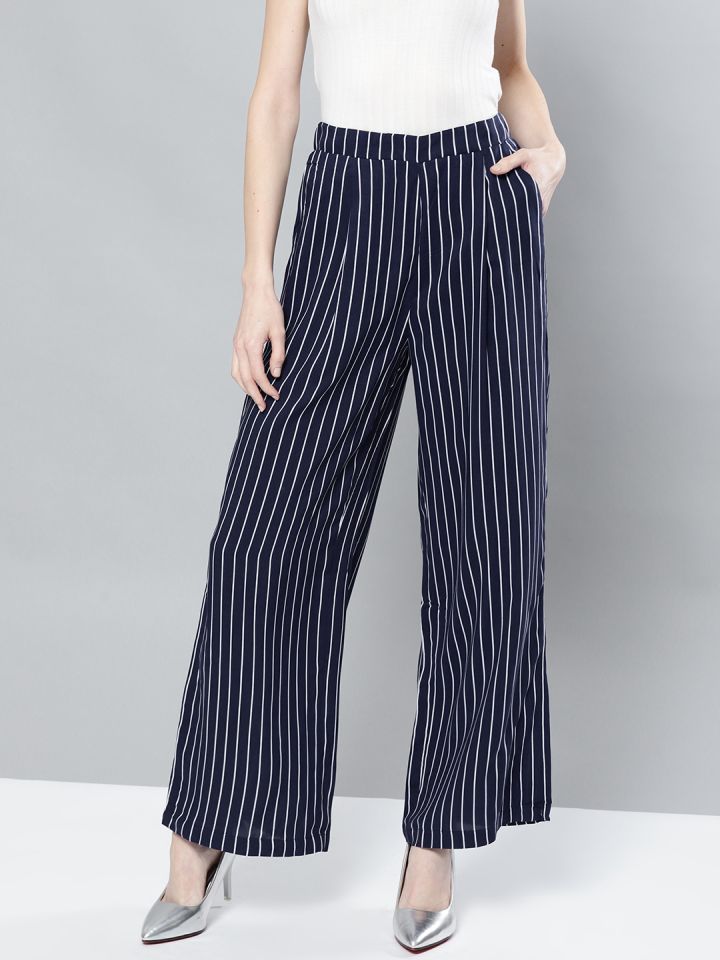 ladies navy and white striped trousers