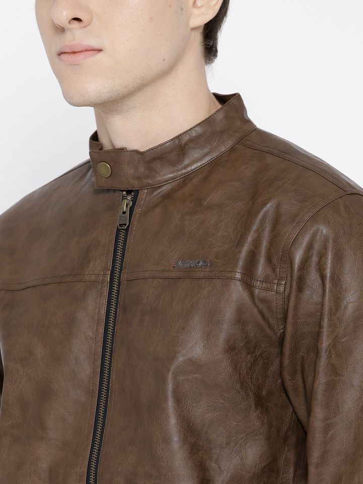 Buy JUMP USA Men Brown Solid Biker Jacket Jackets for Men